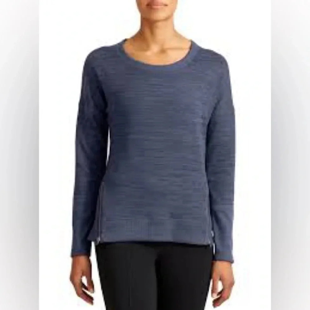 Athleta Blissful Sharkbite Pullover Sweatshirt with front zippers in blue sz XS